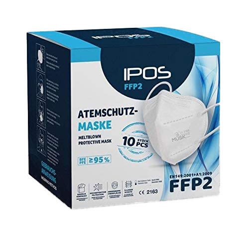 IPOS IPOS FFP2 Atemschutzmaske Faltmaske Maske CE Zertifiziert, Maße 13.8 x 13.4 x 6.6 cm; 80 Gramm (10 Stück einzelverpackt im PE-Beutel) 1 VPE= 10 Stück - IPOS FFP2 Atemschutzmaske Faltmaske Maske CE Zertifiziert - Abbildung 1
