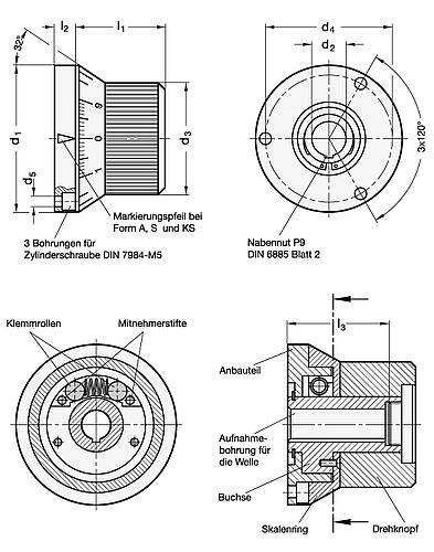 Ganter 700-66-K14-S DREHKNOPF MIT STUFENLOSER ARRETIERUNG - GN 700 Verstellknoepfe mit stufenloser Arretierung-Skizze