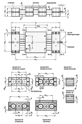 Ganter 492-18-100-L1-SCR Doppelrohr Lineareinheiten, Doppelschlitten - GN 492 Doppelrohr Lineareinheiten - Doppelschlitten-Skizze
