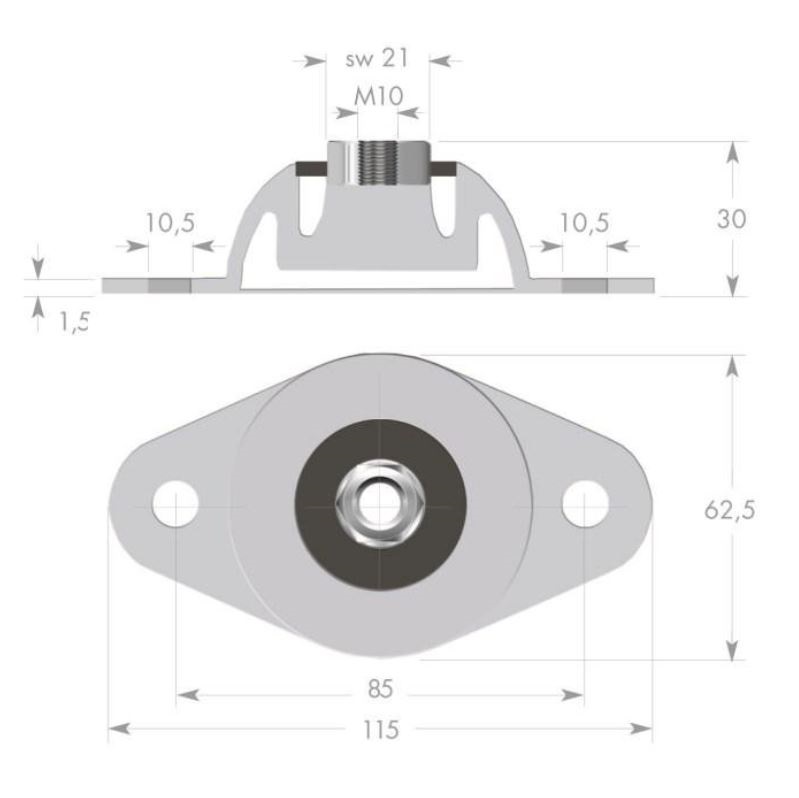 Leschhorn 27022.27994-40 Glockenelemente, Breite 62,5, Höhe 30, Gewinde M10, Länge 115mm, ShoreA 40, Fz(N) 250N - SCHWINGMETALL Glocken-Elemente-27994 - TZ