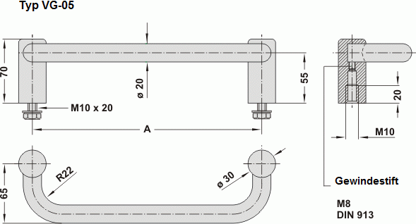 Leschhorn VG-05-250-33  Rund-Edelstahl Bügelgriffe A 250, mattglänzend gebürstet - Leschhorn VG-05 Rund-Edelstahl Buegelgriffe