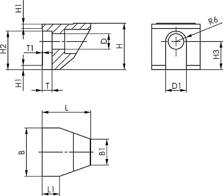 AMF 6419B-12-01 Spannbacke, Größe : 12, B: 28, D: 9, L: 28 - LE 6419B-12-01 Spannbacke -Skizze
