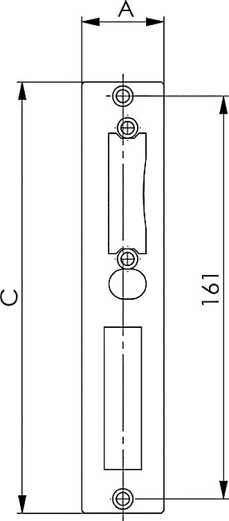 AMF 147V-34 Schließblech, verzinkt, für Kastenbreite: - mm, A: 34 mm, C: 172 mm - LE 147V Schliessblech - verzinkt -Skizze