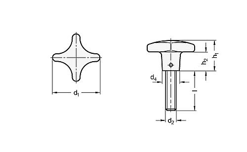 Ganter 6335.5-ES-40-M8-20 Edelstahl-Kreuzgriffschrauben, ES - Edelstahl-Feinguss, - GN 6335-5 Edelstahl Kreuzgriffschrauben - Werkstoff Nr- 1-4308-Skizze