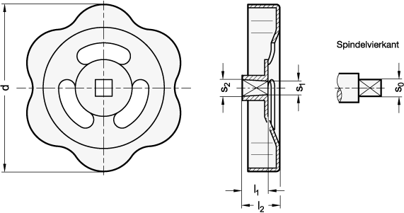 Ganter 227.6-ST-50-V6-RT Handrad aus Stahlblechrot, RAL 3000 matt - GN 227-6 Handraeder - Stahlblech - fuer Armaturen - Massblatt