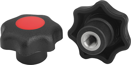 Kipp K0154.205 STERNGRIFF D1=25  M5          EDELSTAHL, FORM K, DECKEL SCHWARZ - KIPP K0154-K Sterngriffe aehnlich DIN 6336 Stahltei