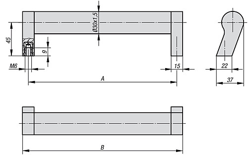 Norelem 06928-2400061 ROHRGRIFF SCHR GSTEHEND, A=400, ROHR ALUMINIUM, SCHENKEL SCH - Norelem 06928 Rohrgriffe schraegstehend