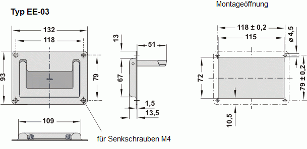 Leschhorn EE-03-118-39   Edelstahl Klappgriffe A 118, Material: 1.4301, hochglanz elektropoliert - Leschhorn EE-03 Edelstahleinbaugriffe Rechteckig