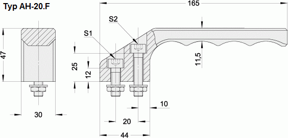 Leschhorn AH-14.R125.11   Maschinen- und Gerätegriffe rückseitige Befestigung AH-14.R Aluminium Bügelgriff, natur eloxiert - Leschhorn AH Griffhebel - Maschinen- und Geraetegriff - Zeichnung