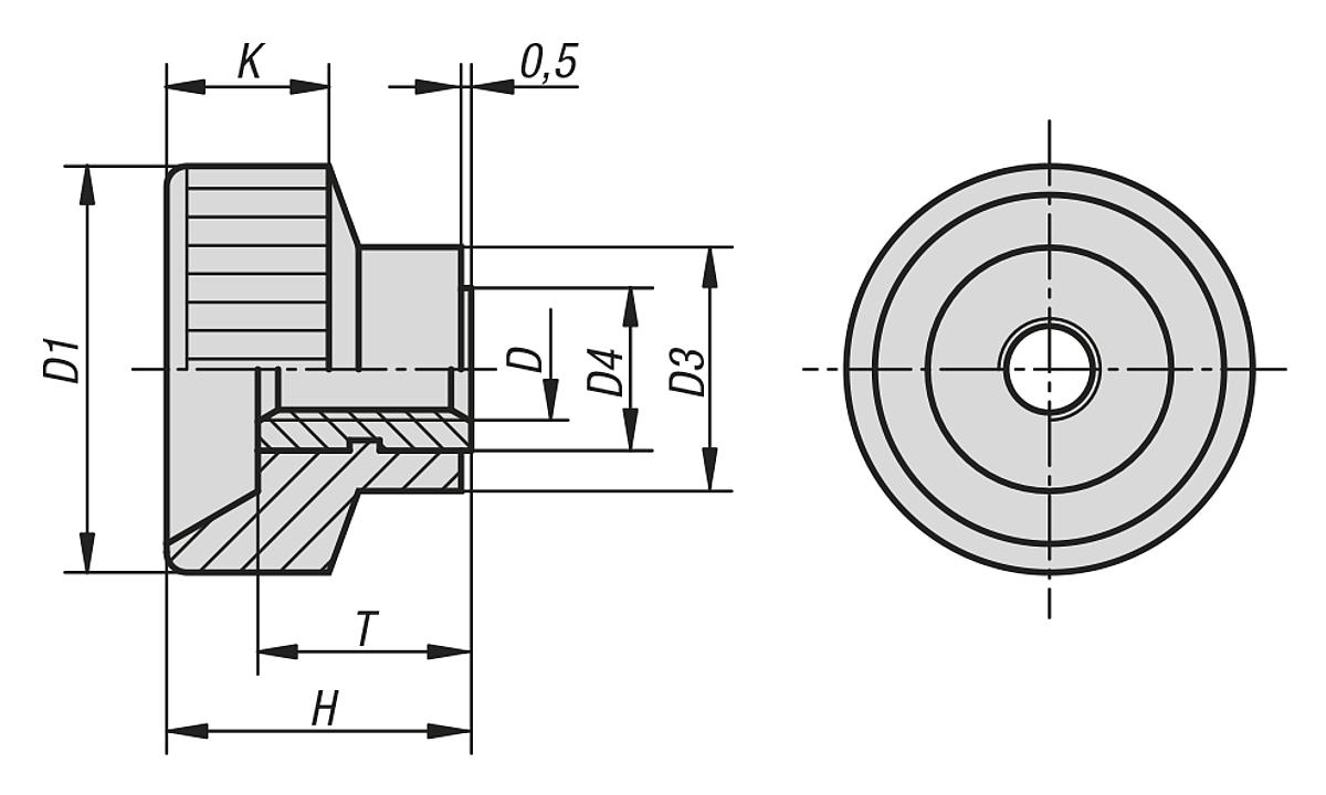 Kipp K0138.04 RÄNDELMUTTER KUNSTSTOFF  M4 - K0138 Raendelmuttern aus Kunststoff - Massblatt