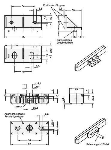 Ganter 646.7-54-B Montageelemente - GN 646-7 Montageelemente-Skizze