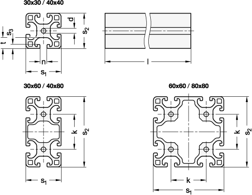 Ganter 10I-30306L-N-2-4  Aluprofile, i-Baukasten, mit allseitig offenen Nuten, Profiltyp leicht, Profilbreite s1: 30, Profilhöhe s2: 30, Nutbreite n: 6 - GN 10i Aluprofile - i-Baukasten - mit allseitig offenen Nuten - Profiltyp leicht - Massblatt
