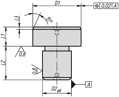 Kipp K0353.05 ZYLINDRISCHER POSITIONSSTIFT    BR, UNGESCHLIFFEN  D1=8,5, D - KIPP K0353 Zylindrische Positionsstifte ungeschli