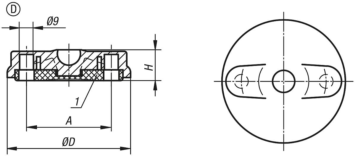 Kipp K0415.4100 TELLER F. GELENKFU? FORM D ANTISL, - K0415-D Teller fuer Gelenkfuesse aus Kunststoff - Form D - Massblatt