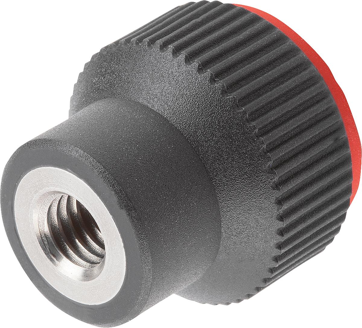 Norelem 06092-01046 NOVO.GRIP RÄNDELKNOPF GR.1  M4     EDELSTAHL, DECKEL VERKEHRSROT - 06092-01046 NOVO-GRIP RAENDELKNOPF GR-1  M4     EDELSTAHL - DECKEL VERKEHRSROT