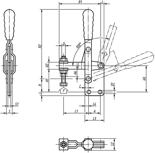 Norelem 05040-05 SCHNELLSPANNER VERTIKAL, MIT GERADEM FUSS, D=M5X35 - Norelem 05040 Schnellspanner vertikal mit geradem Fuss