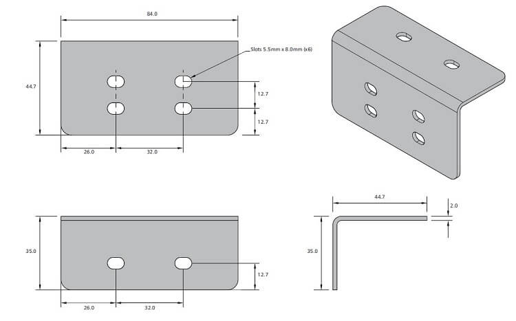 Accuride DS63610 Edelstahlwinkel 84x44,7 für Schienen DS5321, DS3031, DS2028, DS2728 und DS5334 - Accuride DS63610 Edelstahlwinkel fuer Schienen DS5321 - DS3031 - DS2028 - DS2728-Skizze