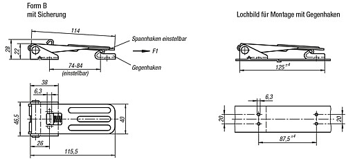 Kipp KIPP K0049.2631161 SPANNVERSCHLUSS EINSTELLBAR, FORM B, STAHL - KIPP K0049-SVB Spannverschluesse einstellbar Anschr