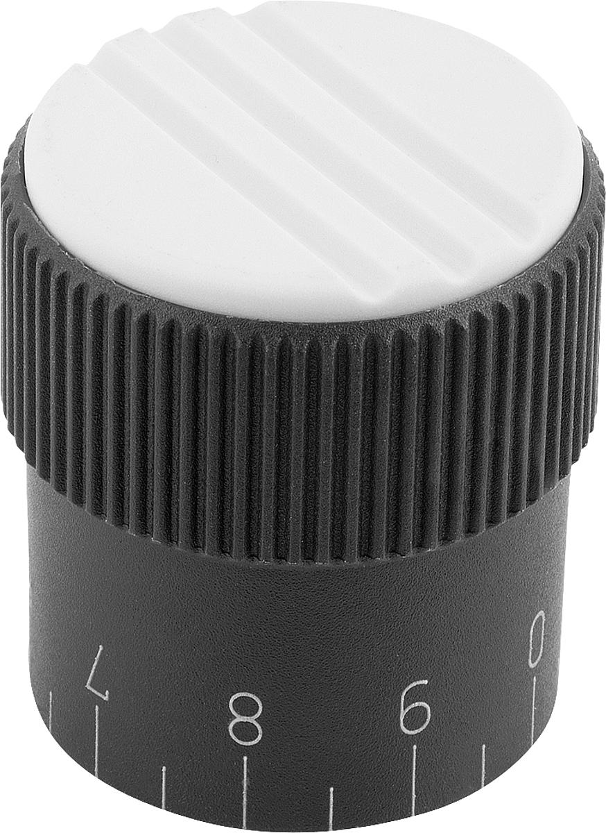 Norelem 06100-32065 NOVO.GRIP DOSIERKNOPF GR.2  D=6H8, FORM C, DECKEL LICHTGRAU - 06100-32065 NOVO-GRIP DOSIERKNOPF GR-2  D 6H8 - FORM C - DECKEL LICHTGRAU