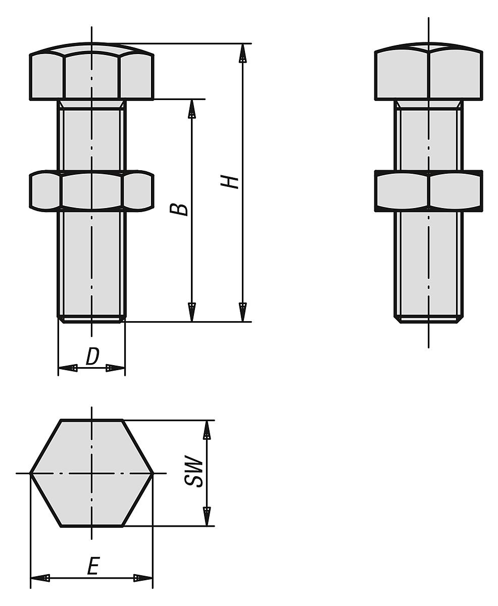 Kipp K0307.10048 AUFLAGEBOLZEN  M10, A=48, - K0307 Auflagebolzen - Massblatt