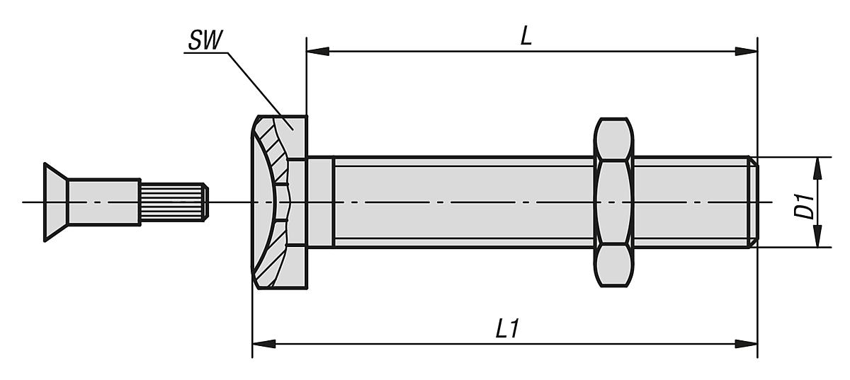 Kipp K0429.120801 GEWINDESPINDEL M12X80, F. STELLFUSS, ECO LINE - K0429 Gewindespindeln fuer Stellfuesse ECO Line aus Stahl oder Edelstahl - Massblatt