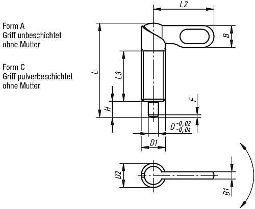Norelem 03099-040510 SPERRRIEGEL FORM A, D=5, D1=M10 - Norelem 03099-AC Sperrriegel Form A und C