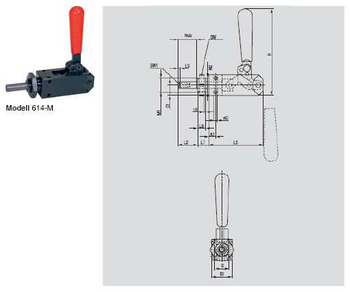 DESTACO 614-M Schubstangenspanner Standard  Haltekraft 5000N, Hub 32mm - 614 Schubstangenspanner Standard
