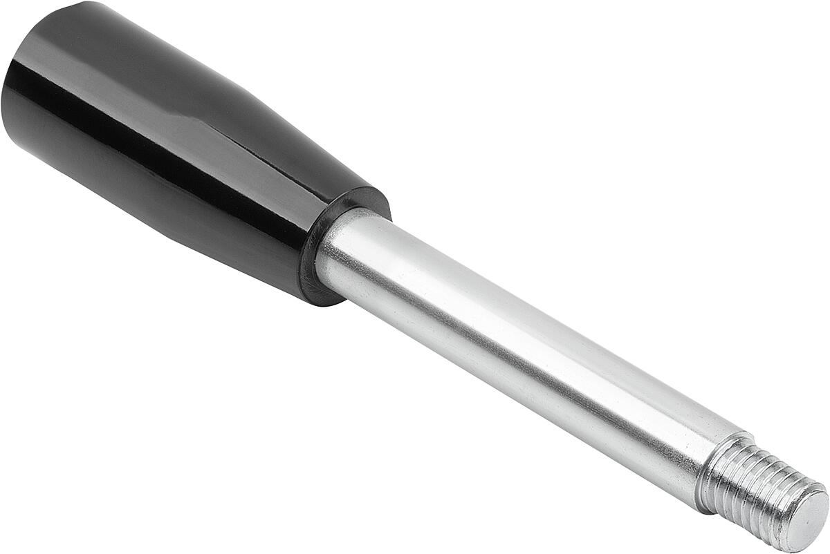 Norelem 06360-1708X35 GRIFFSTANGE M06, L=35, D=8, FORM:B OVALKNOPF, EDELSTAHL BLANK, KOMP:DUROPLAST SCHWARZ HOCHGLANZPOLIERT - 06360-1708X35 GRIFFSTANGE M06-L 35-D 8-FORM B OVALKNOPF-EDELSTAHL BLANK-KOMP DUROPLAST SCHWARZ HOCHG