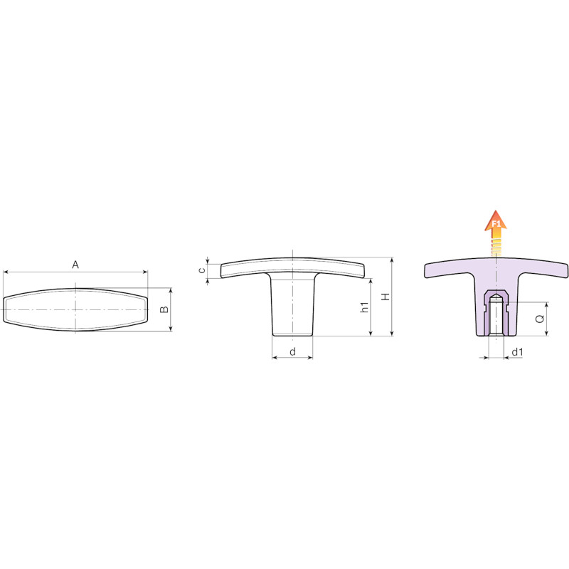 Leschhorn L270-CIN T-GriffeT-Griffe  A 60; d 16,5; Gewinde d1 M5; Kunststoff PA, schwarz, SA: Sonderartikel - Leschhorn L270CIN T-Griffe - Gewindebuchse Edelstahl - TZ