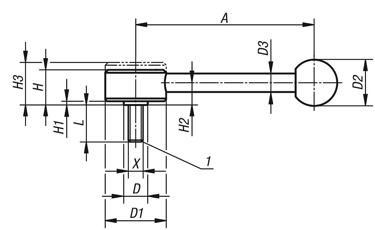 Kipp K0129.2101X40 FLACHSPANNHEBEL GR.2  M10X40 EDELSTAHL - K0129 Flachspannhebel Edelstahl mit Aussengewinde - Massblatt