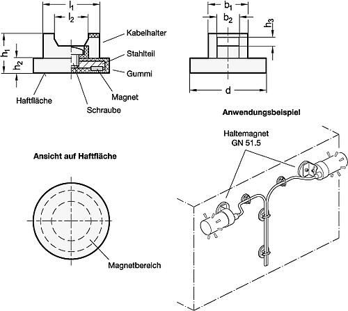 Ganter 51.9-ND-18-13-SW Haltemagnete, für Kabel  und Leitungsmontage - GN 51-9 Haltemagnete - fuer Kabel und Leitungsmontage-Abbildung