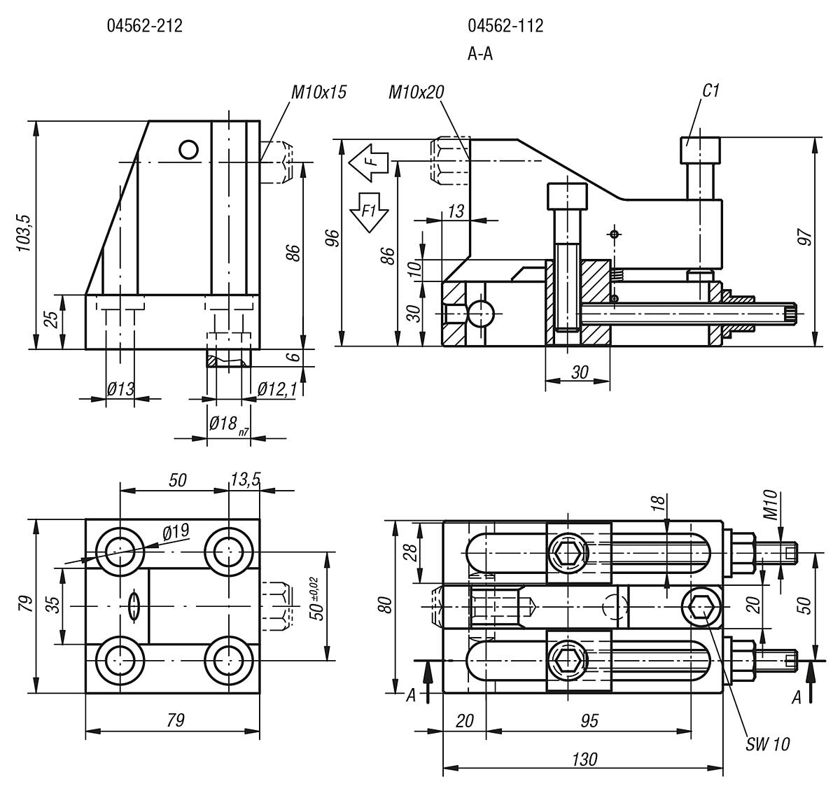 Kipp K0830.112 NIEDERZUGSPANNER, - K0830 Niederzugspanner - Massblatt