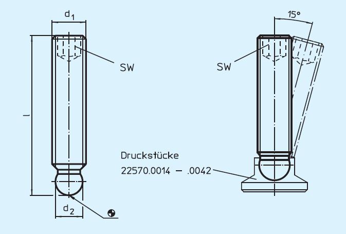Halder 22570.0220 Gewindestift mit Kugel zapfen M 8 x 40, Stahl - EH 22570 Gewindestifte mit Kugel zapfen