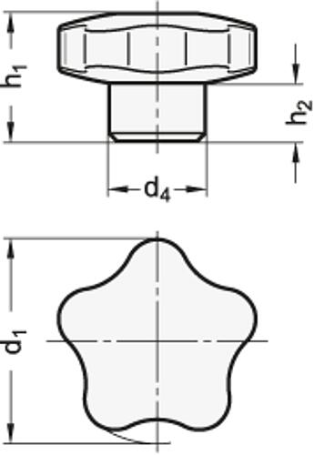 Ganter 5336-40-A-MT STERNGRIFF - GN 5336 Sterngriffe - Aluminium - ohne Bohrung-Skizze