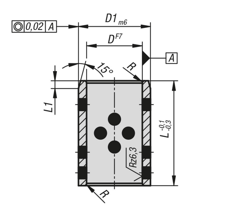 Leschhorn 08157-16x22x35 Führungsbuchsen aus Bronze wartungsfrei - LE 08157 wartungsfreie Fuehrungsbuchsen-Skizze