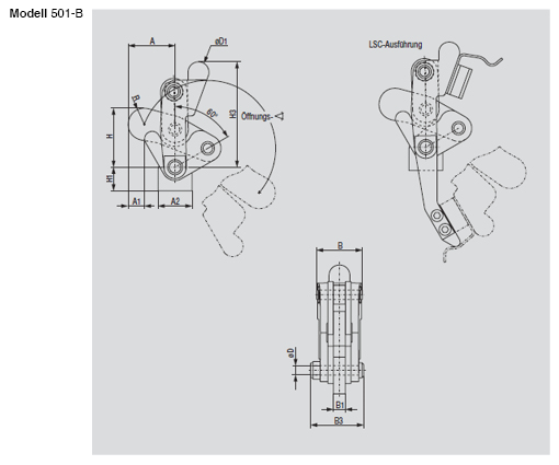 DESTACO 501-B Vertikalspanner Haltekraft 2000 N - 2500 N, Öffnungswinkel 200° - 501-B Vertikalspanner - Schwenkfuss