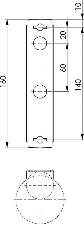 AMF 461RU Rundrohrunterlage, für Rohre mit Außendurchmesser: 34-60 mm, Farbe: RAL9005 - LE 461RU Rundrohrunterlage -Skizze