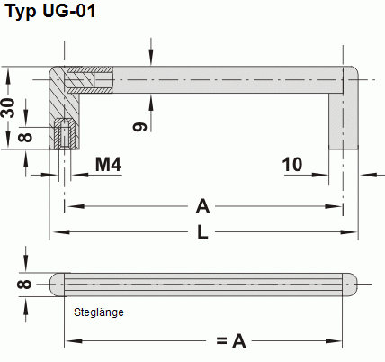 Leschhorn UG-01.088.04  Universal-Gerätegriffe  A 88,  Schenkel schwarz / Steg schwarz Griff aus Einzelelementen, komplett montiert - Leschhorn UG-01 Universal-Geraetegriffe aus Einzelelementen