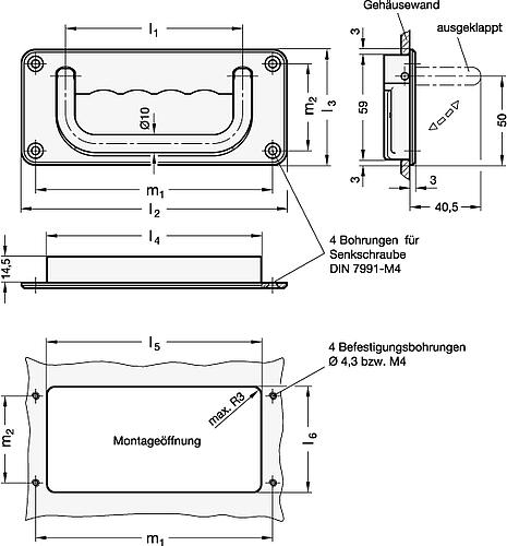 Ganter 425.8-100-CR-SR-A Schalen Klappgriffe - GN 425-8 Schalen Klappgriffe-Skizze
