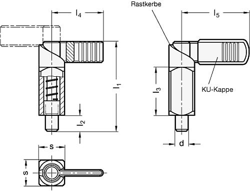 GN 416 Federriegel, Führung Zink-Druckguss / Raststift Stahl, mit  Anschraubflansch